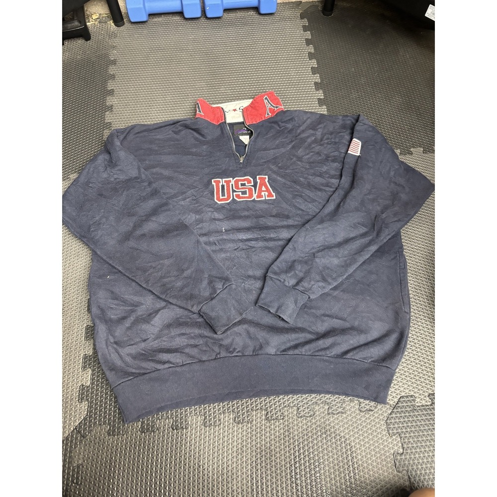 Calabash USA Quarter Zip Pullover Sweatshirt Men's XL Navy Red Cotton Blend